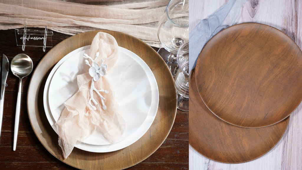 Midcentury Wood Melamine Charger Plates Set