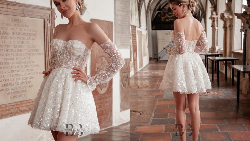 Mini Short Wedding Dress with Sequins and Pearls