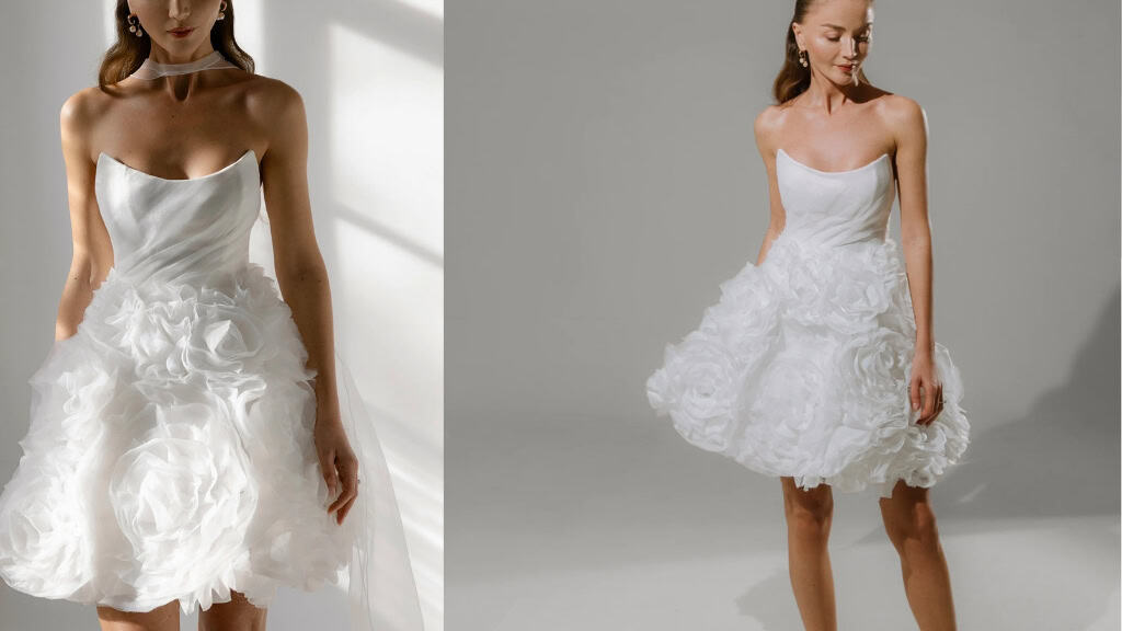 Modern Floral Mini Wedding Dress