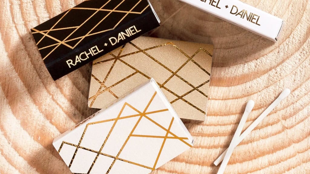 Modern Geometric Personalized Wedding Matchboxes