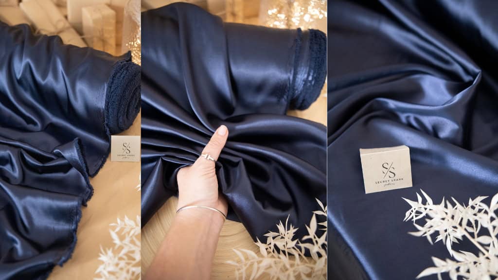 Navy Satin Stretch Fabric
