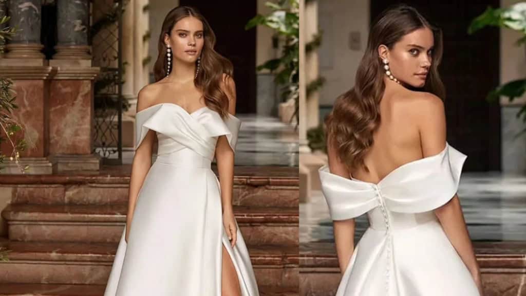 Off The Shoulder Satin A-Line Wedding Dress
