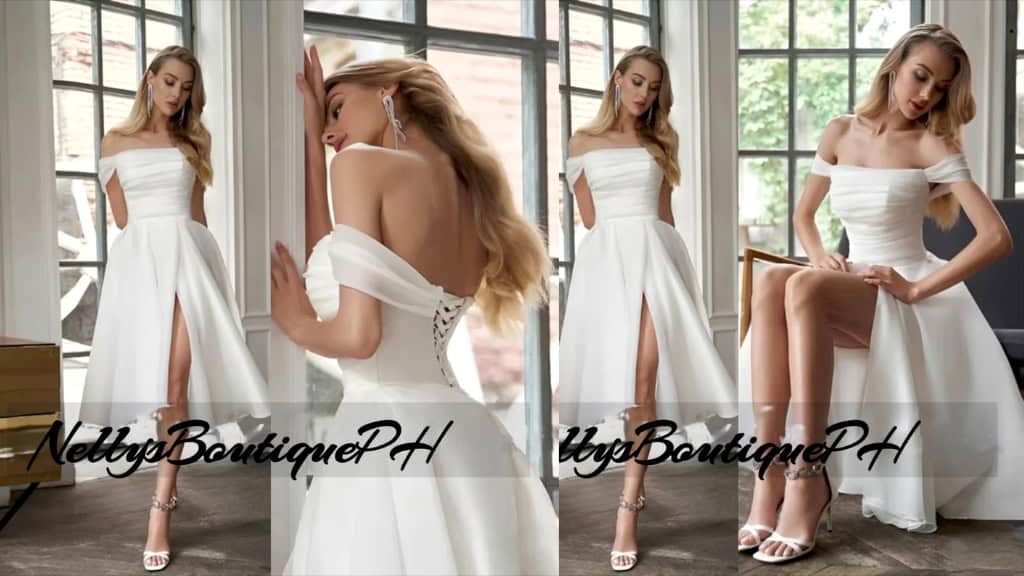 Off the Shoulder Tea-Length Bridal Gown