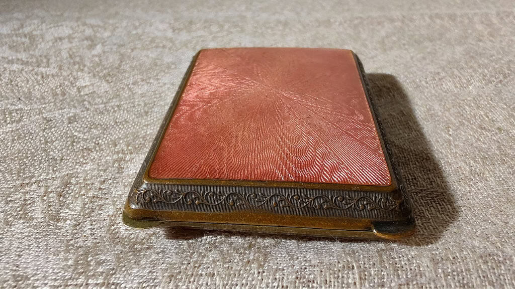 Pink French Guilloche Enamel Gold Matchbox