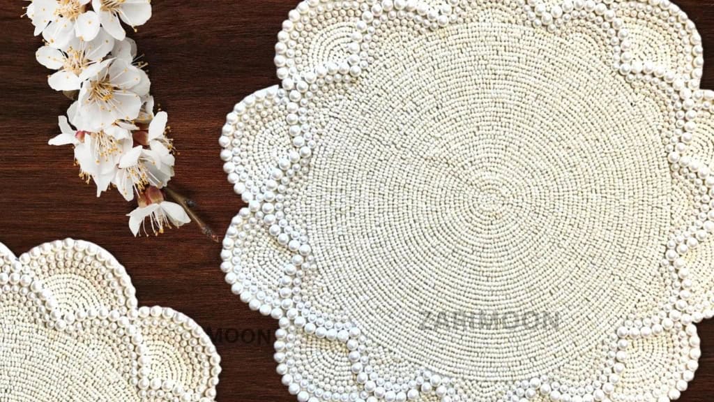 Pearl White Handmade Beaded Placemat