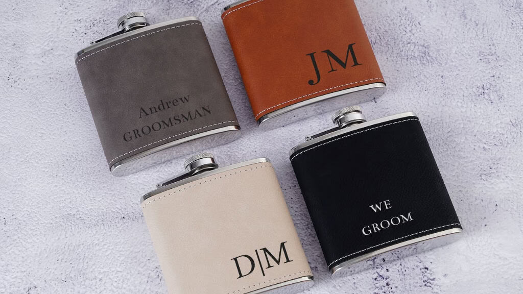 Personalized Leather Groomsmen Flask