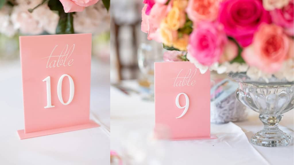 Pink Acrylic Wedding Table Numbers