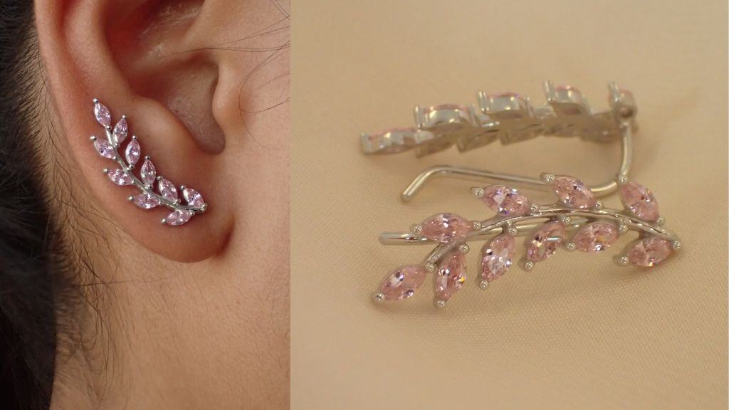 Pink Sapphire Marquise Ear Climbers
