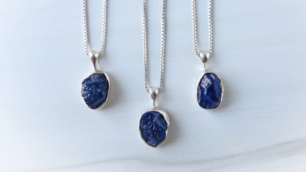 Sterling Silver Raw Sapphire Necklace