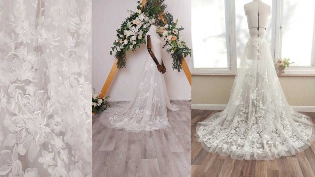 Rhea Bridal Corded Lace Detachable Train