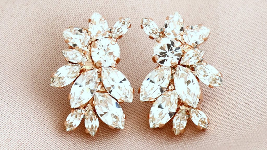 Rose Gold Crystal Bridal Cluster Earrings