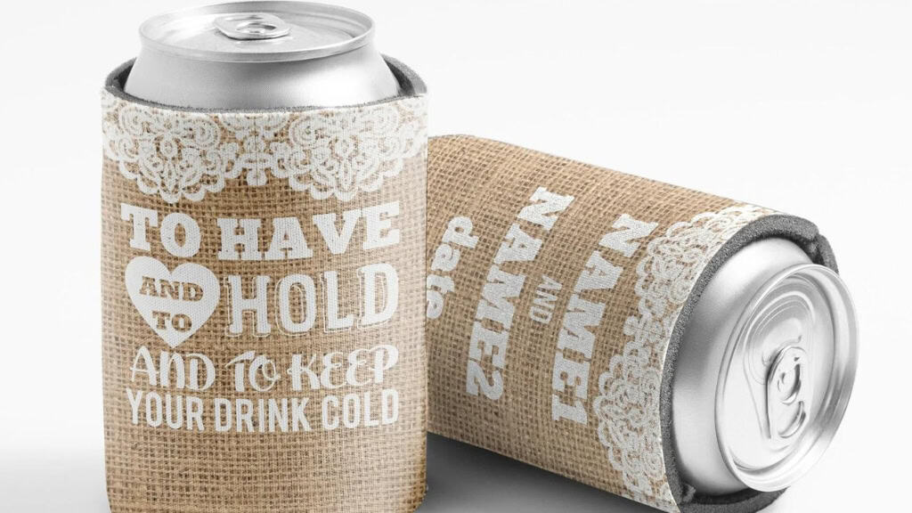 Rustic Lace Burlap Custom Wedding Can Coolers