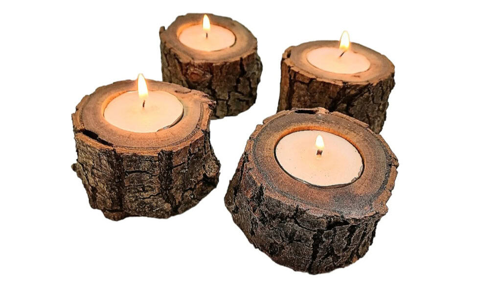 Rustic Natural Wood Tea Light Holder