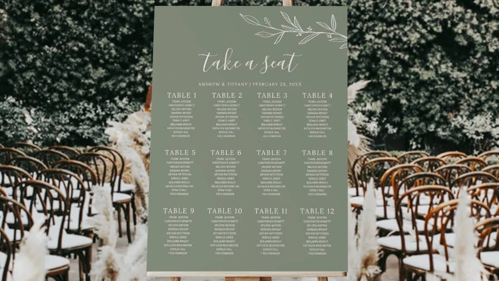 Sage Green Editable Wedding Seating Chart