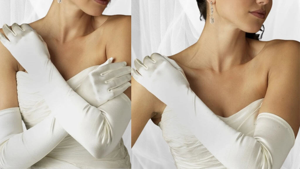 Elegant Satin Sheath Dress with Opera Gloves