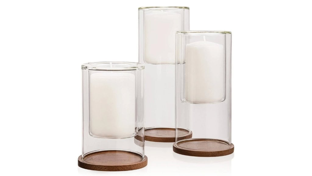 Set of 3 Glass Hurricane Candle Holders
