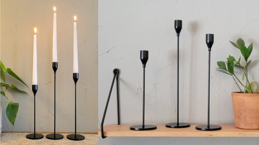 Set of 3 Matte Black Taper Candle Holders