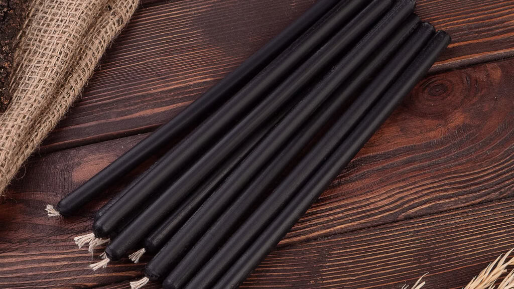 Set of 5 Thick Black Beeswax Taper Candles
