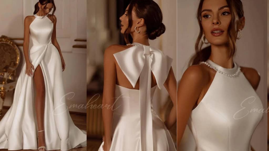 Simple Satin Bridal Gown with Pearls