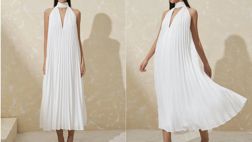 Sleeveless Pleated Silk Midi Dress