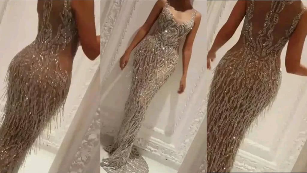Sparkling Crystal Appliqué Evening Dress