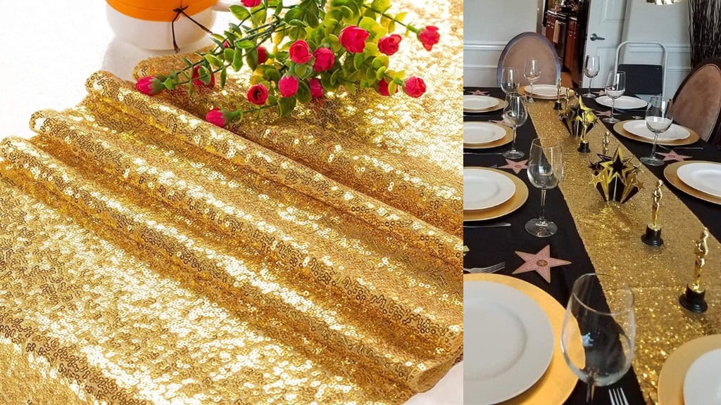 Sparkling Sequins Gold Table Runners