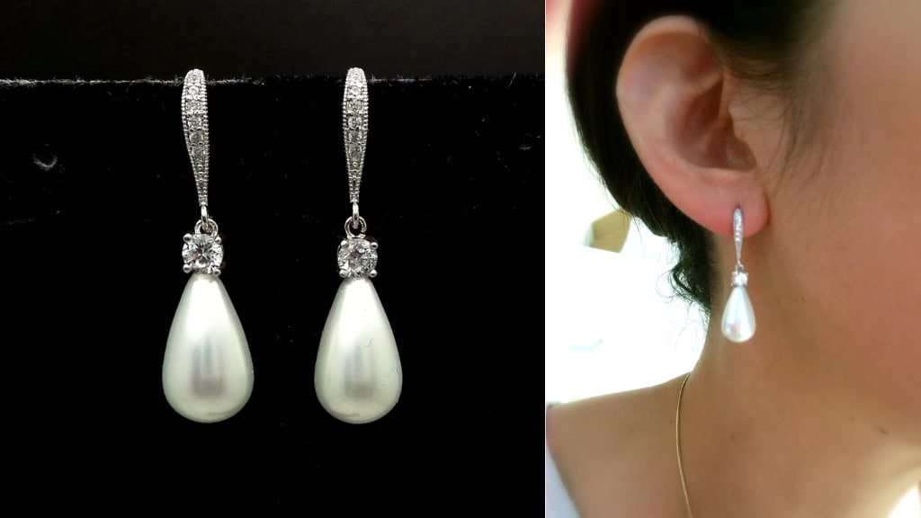 Sterling Silver Teardrop Bridal Earrings