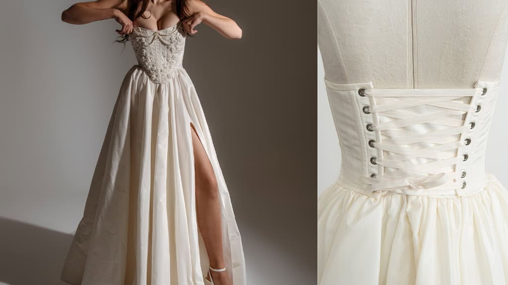 Taffeta Corset Set with Beaded Appliqué