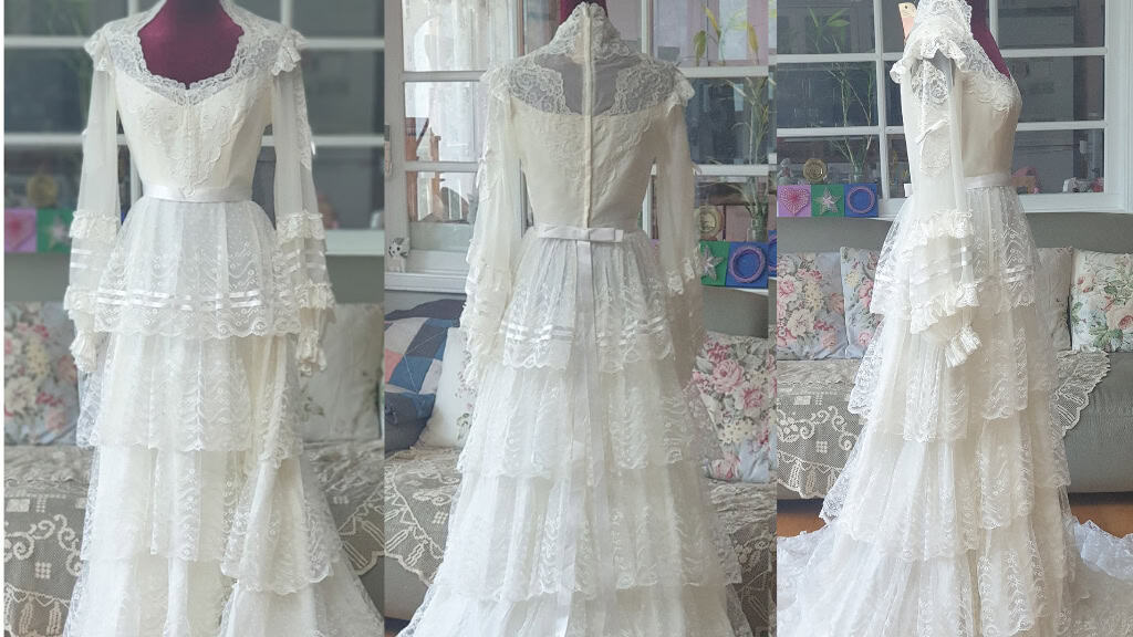 Vintage Tiered Off-White Wedding Gown