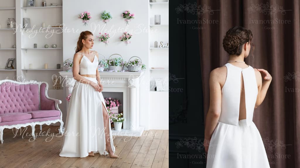 Two-Piece Off-Shoulder Satin Bridal Set