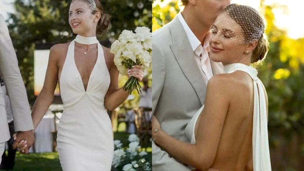 V-Neck Halter Mermaid Satin Wedding Dress