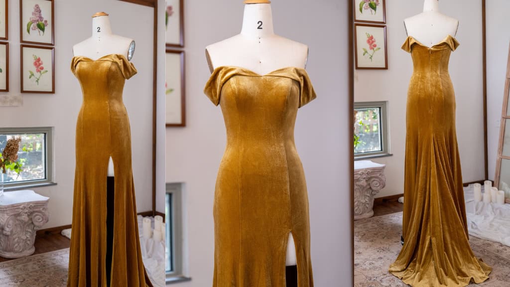 Velvet Off-Shoulder Bridesmaid Maxi Dress