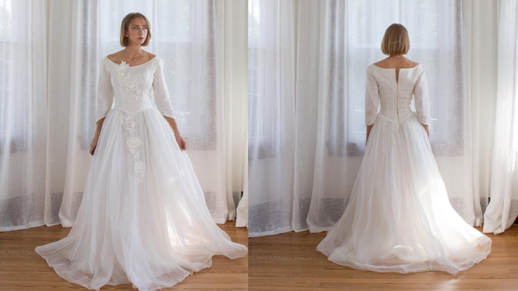 Vintage 1950s XS A-Line Chiffon Wedding Dress