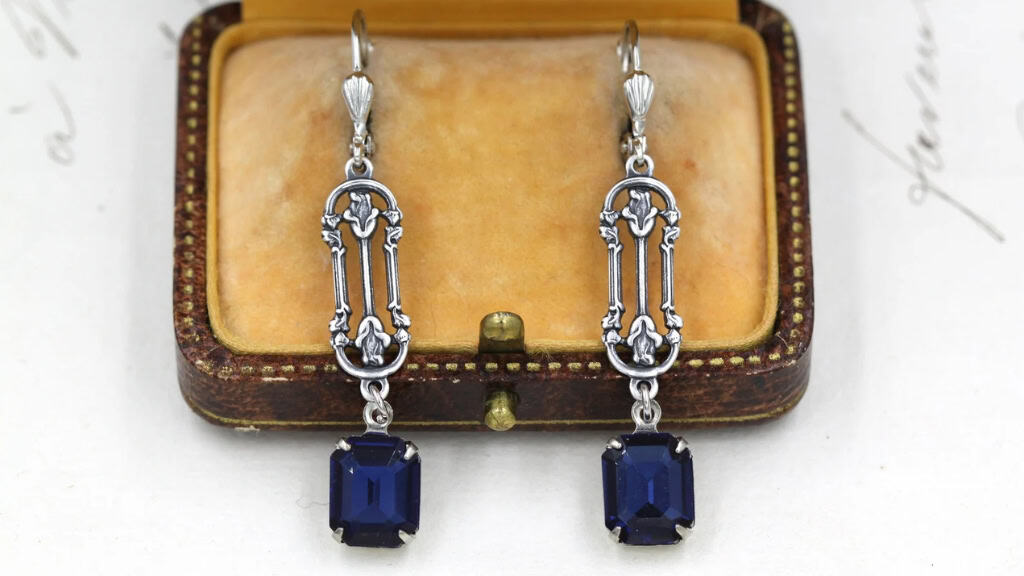 Vintage Art Deco Sapphire Bridal Earrings