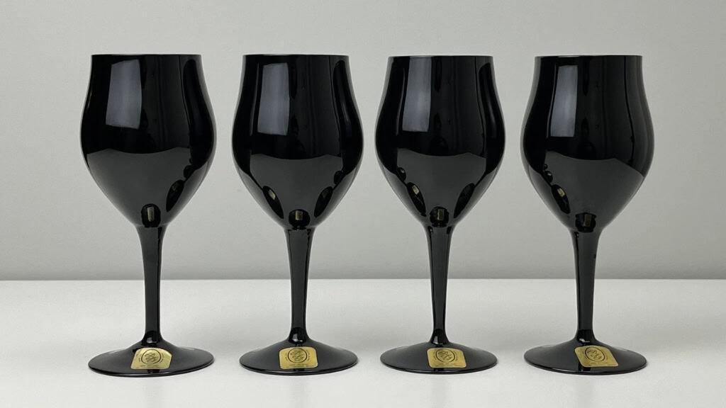 BKI West Germany Black Crystal Wine Goblets