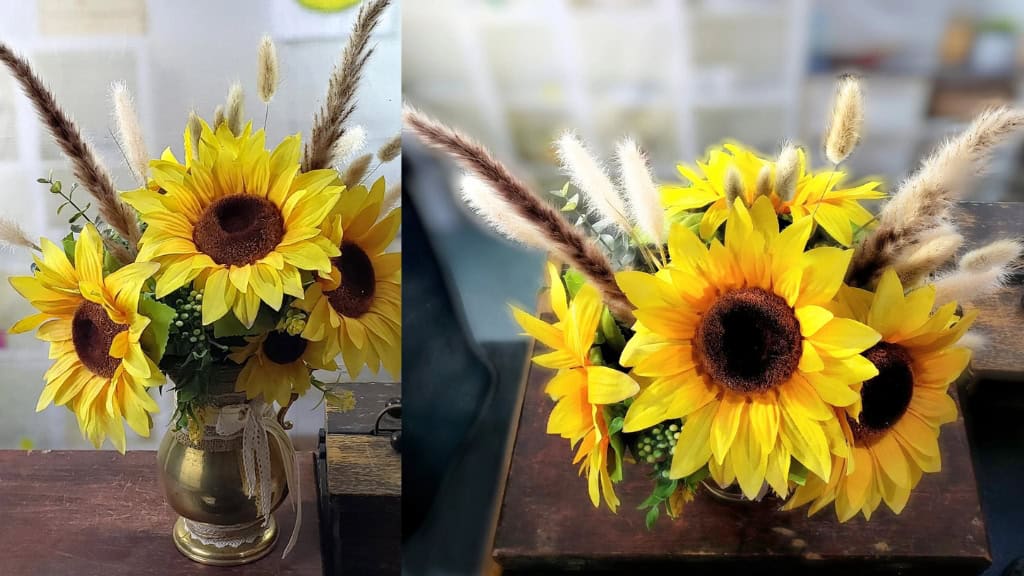 Vintage Brass Pitcher with Sunflower Arrangement