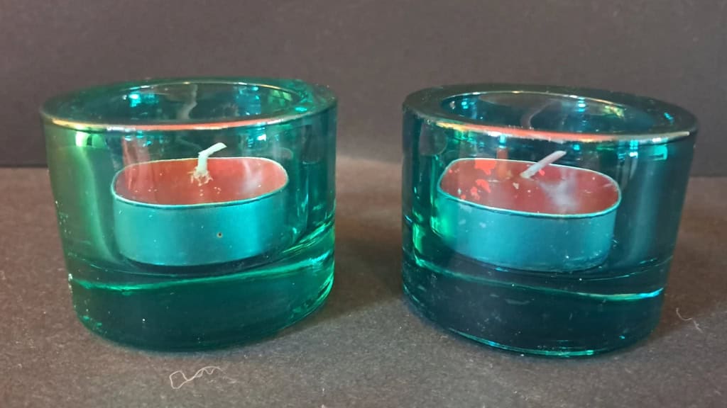 Vintage Emerald Green Glass Tealight Holders