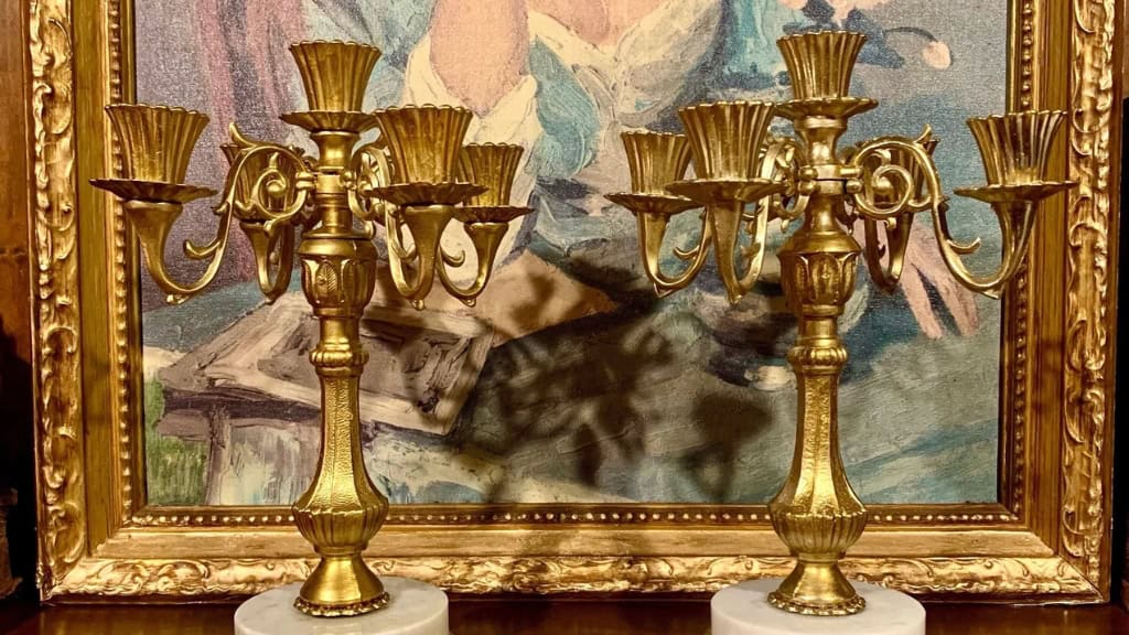 Vintage Gold Marble Base Candelabras