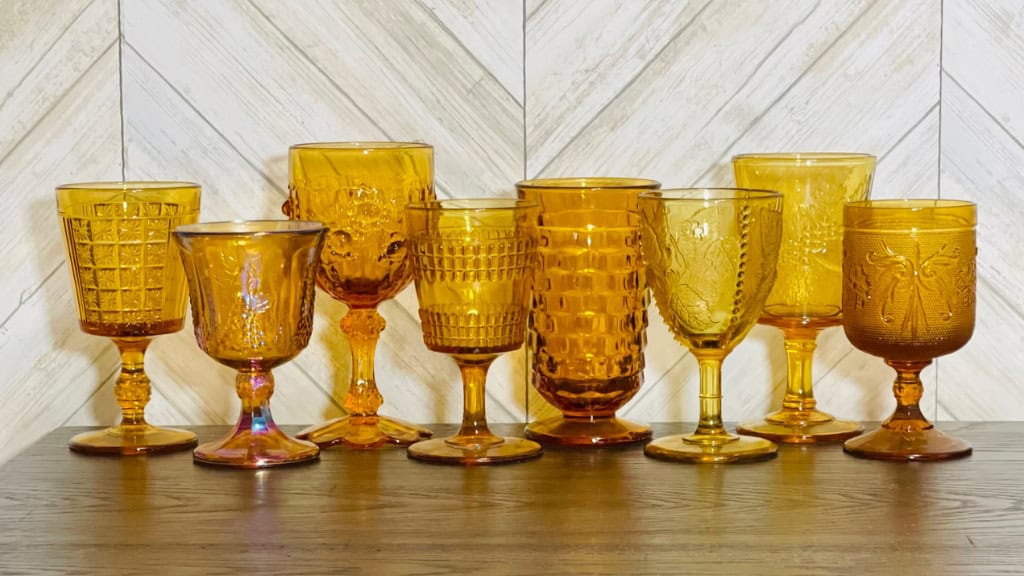Vintage Multicolored Amber Goblets