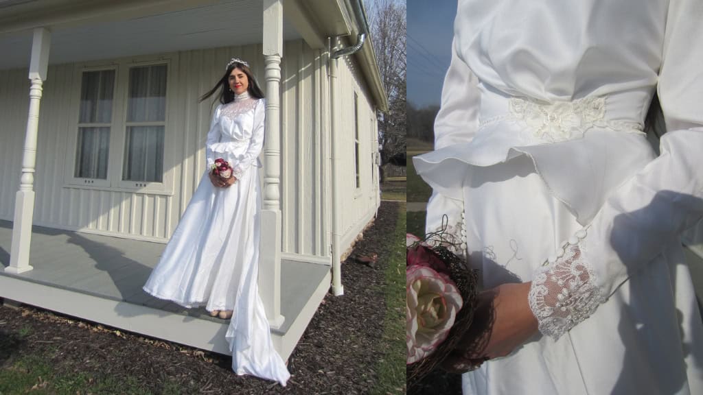 Vintage High-Neck Peplum Wedding Dress