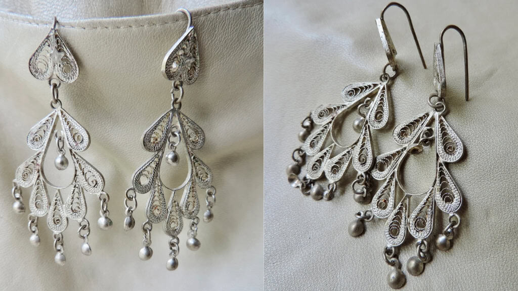 Vintage Silver Filigree Chandelier Earrings