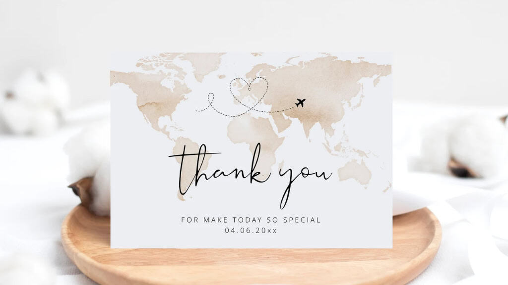Watercolor Map Travel Thank You Card