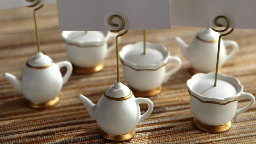 Tea-Themed Wedding Place Card Holders Set