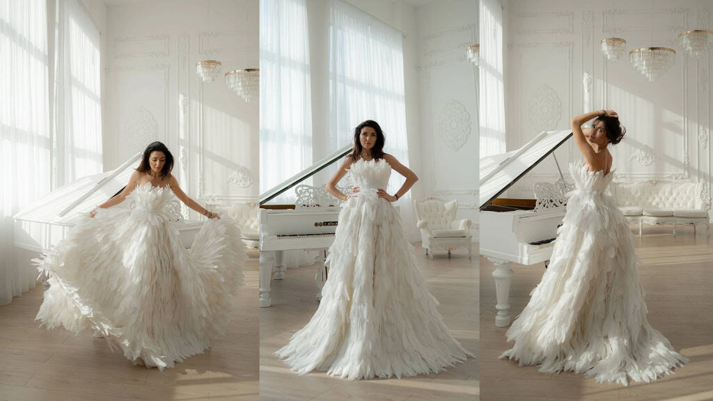 White Feather Maxi Wedding Dress