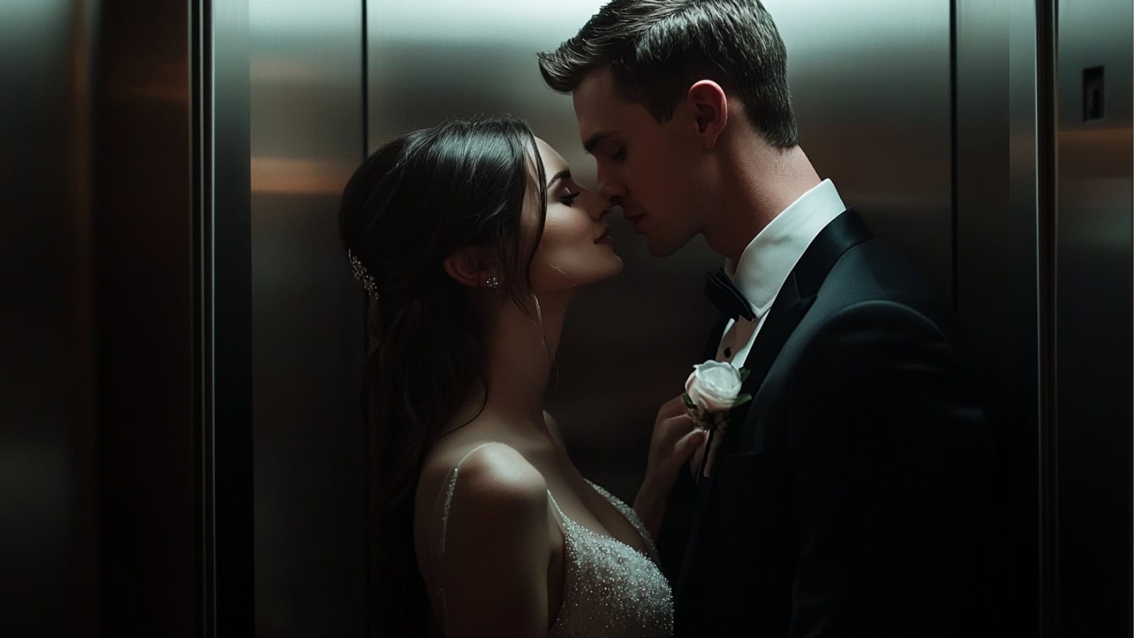 bride and groom pictures elevator