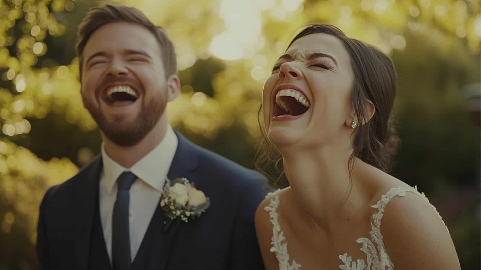 bride and groom pictures laughing
