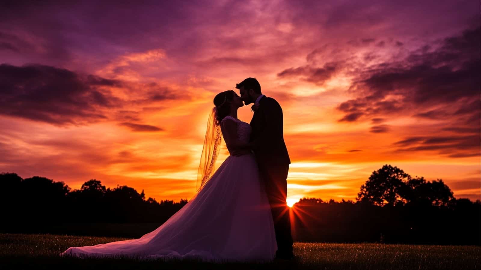 bride and groom pictures sunset