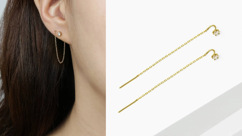 14k Solid Gold CZ Threader Earrings