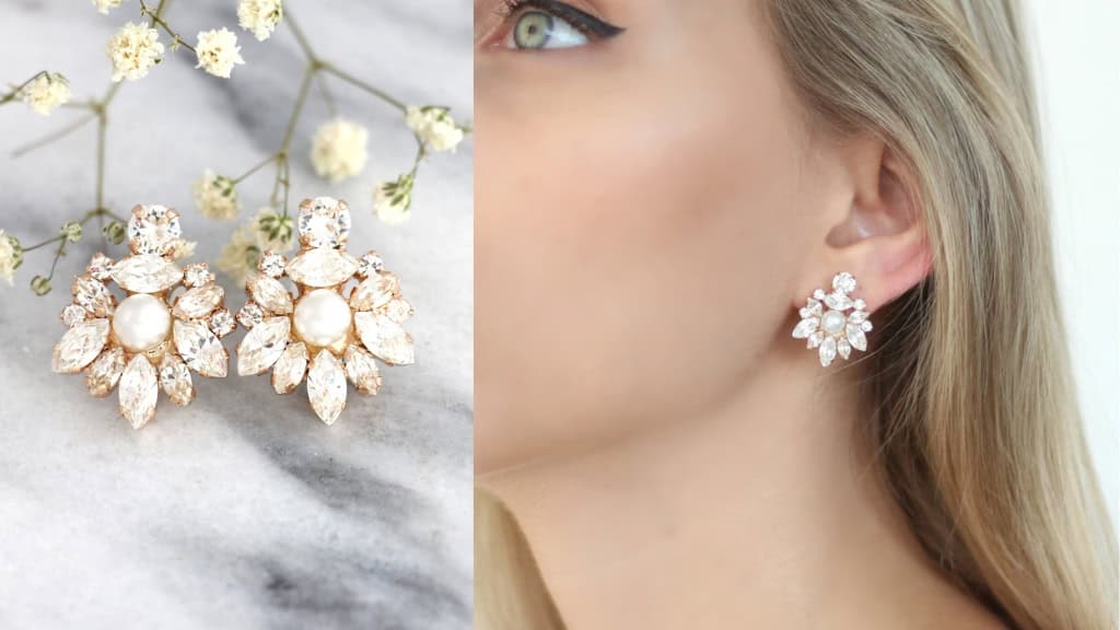 Bridal Pearl Crystal Cluster Earrings