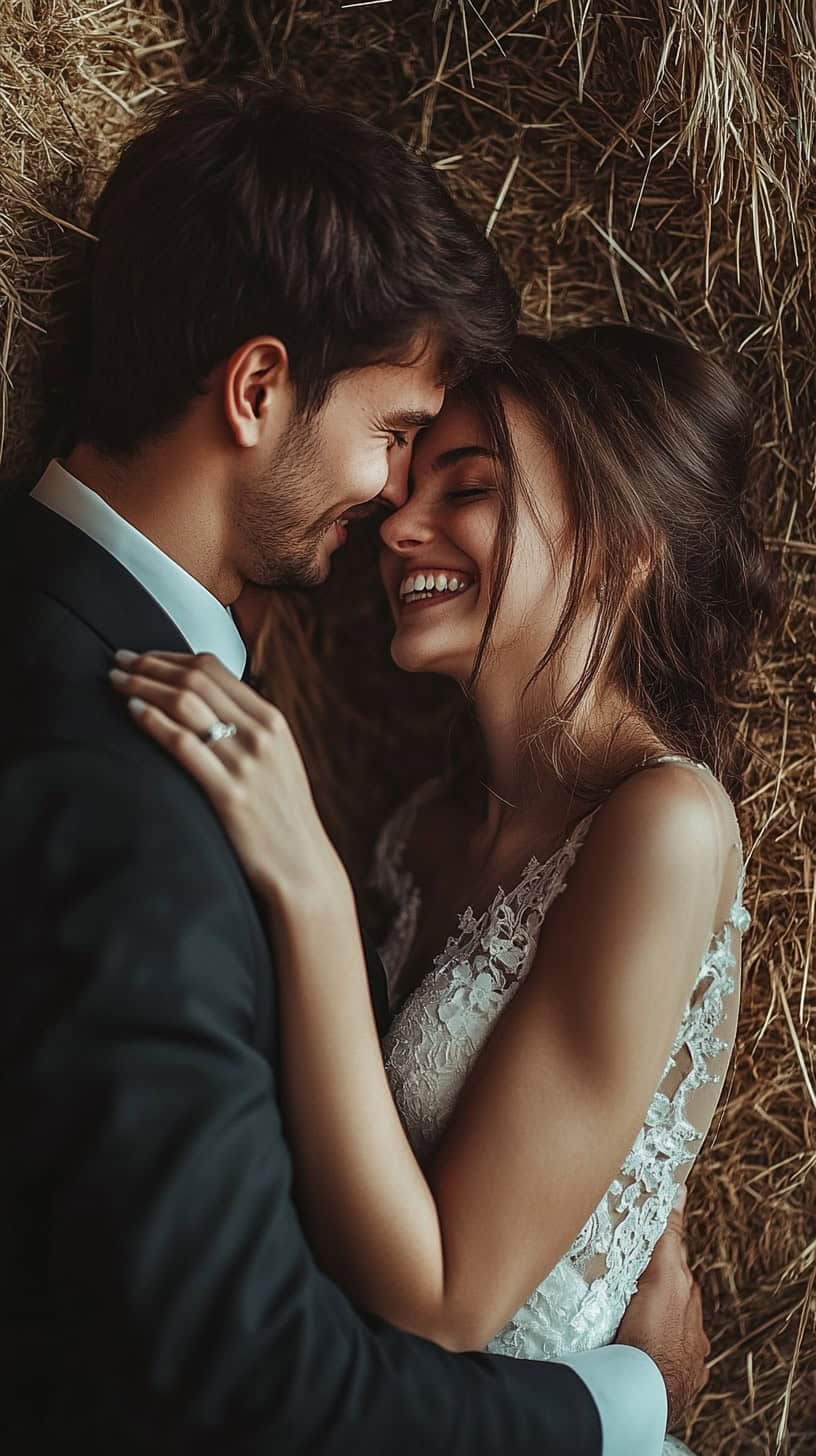 Candid Laughter by the Hay Bales